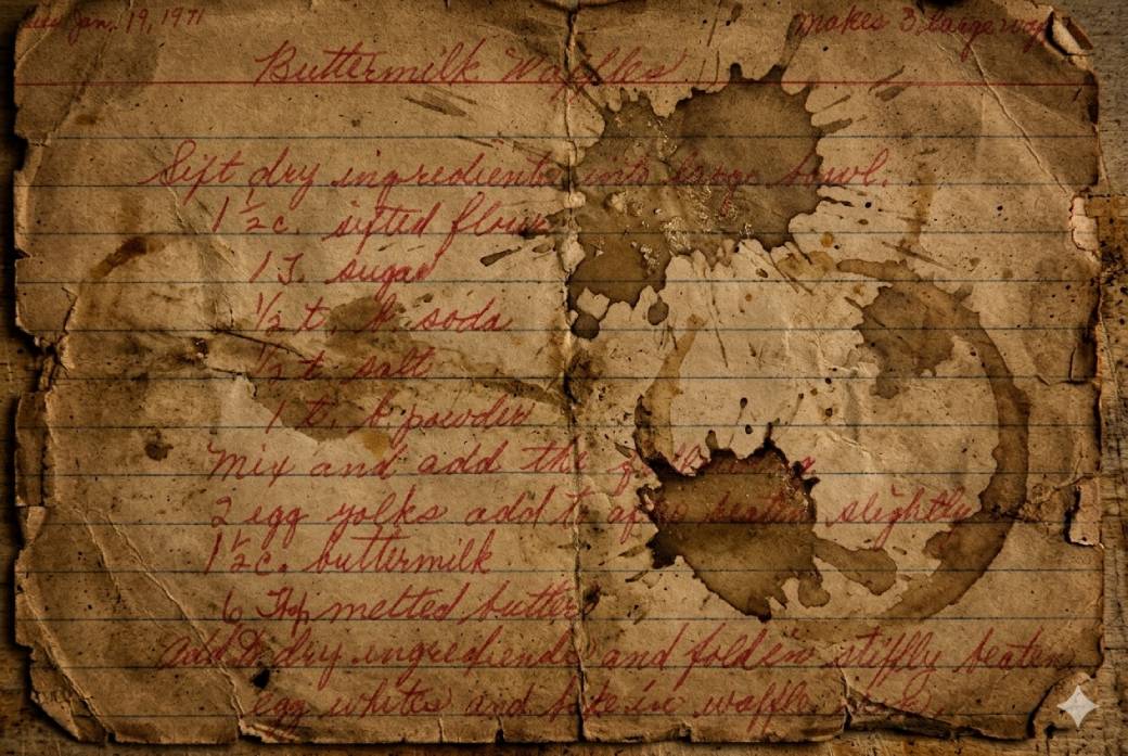 Handwritten recipe card: Grandpa's Waffles